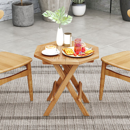 Teak Wood Octagon Coffee Table, X-Shaped Legs, Slatted Tabletop, Natural Patio Coffee Tables at Gallery Canada