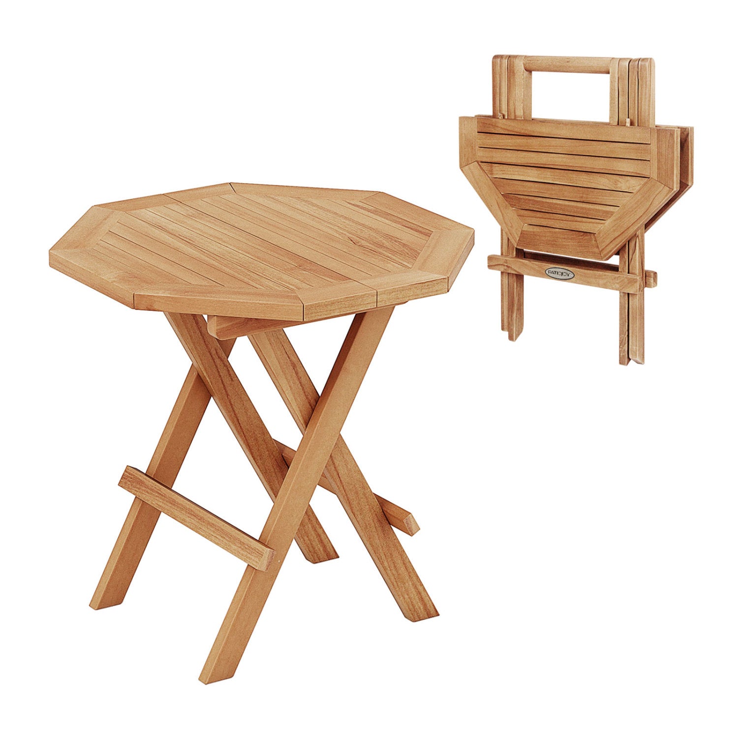 Teak Wood Octagon Coffee Table, X-Shaped Legs, Slatted Tabletop, Natural Patio Coffee Tables at Gallery Canada