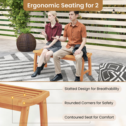 Teak Wood Outdoor Backless Bench with Contoured Slatted Seat