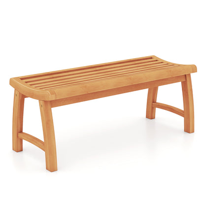 Teak Wood Outdoor Backless Bench with Contoured Slatted Seat Outdoor Benches at Gallery Canada
