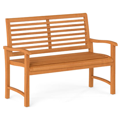 Teak Wood Outdoor Garden Bench with Slatted Backrest and Seat Outdoor Benches at Gallery Canada