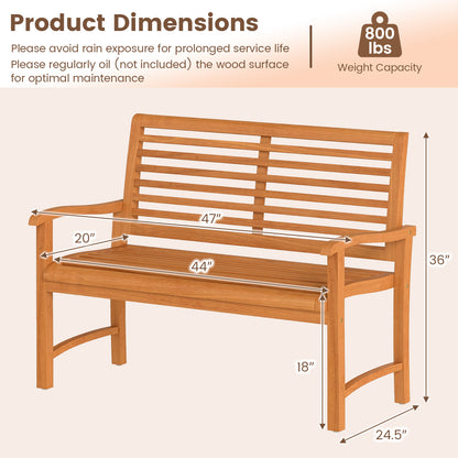 Teak Wood Outdoor Garden Bench with Slatted Backrest and Seat
