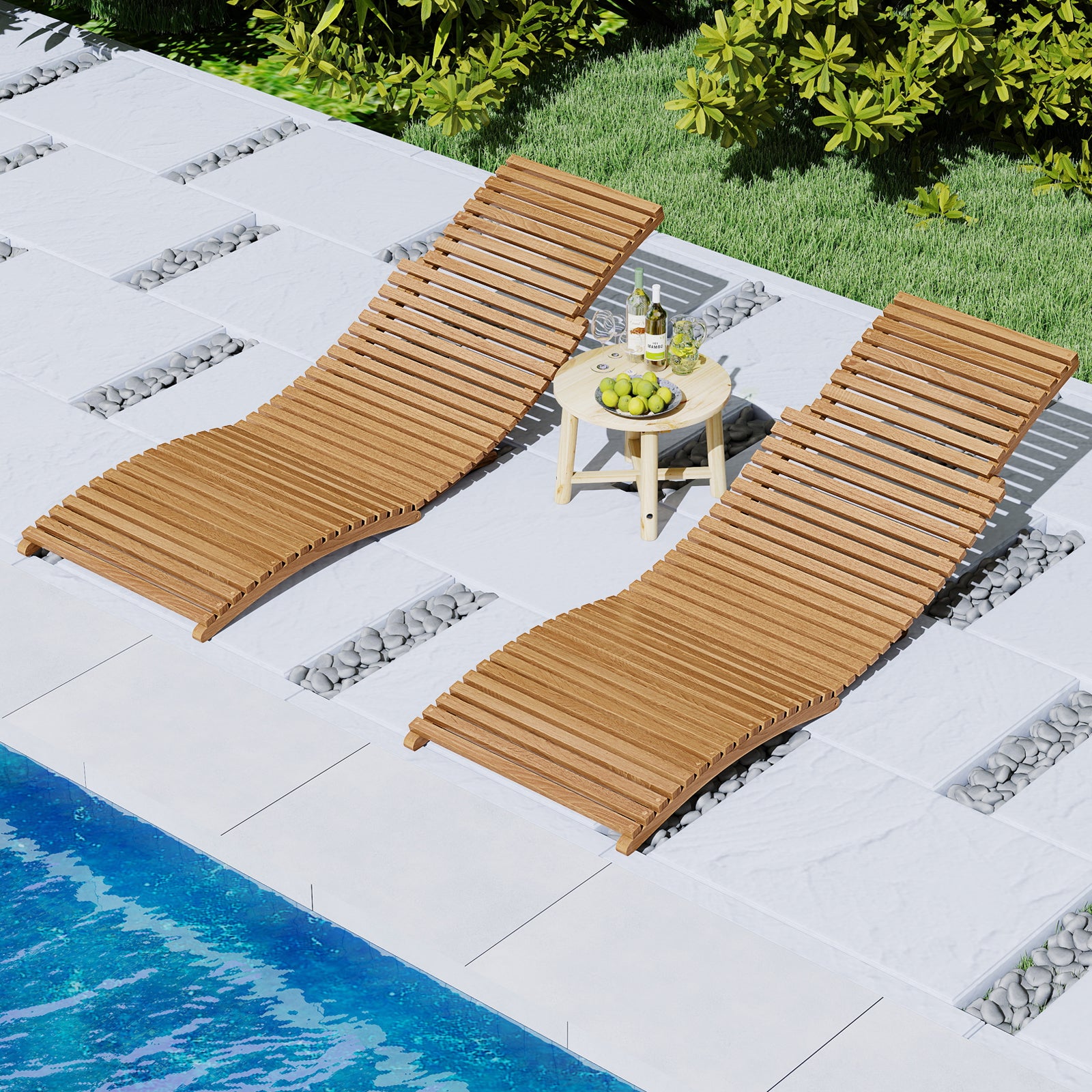 Teak Wood Patio Folding Chaise Lounge Chair with Slatted Seat-2 Outdoor Chaise Lounges at Gallery Canada