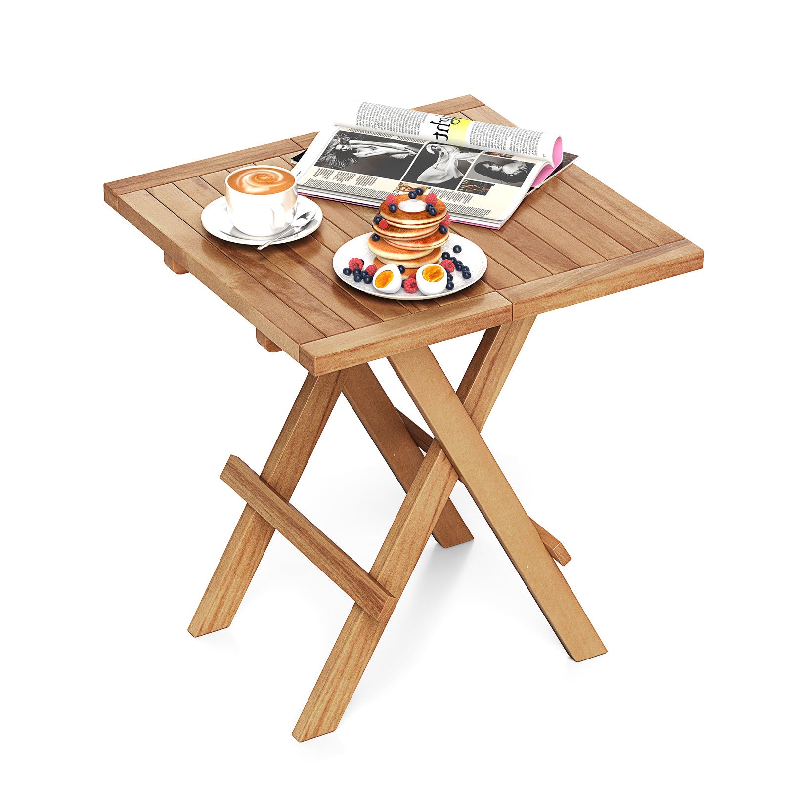 Teak Wood Square Coffee Table, X-Shaped Legs, Slatted Tabletop, Natural Patio Coffee Tables at Gallery Canada