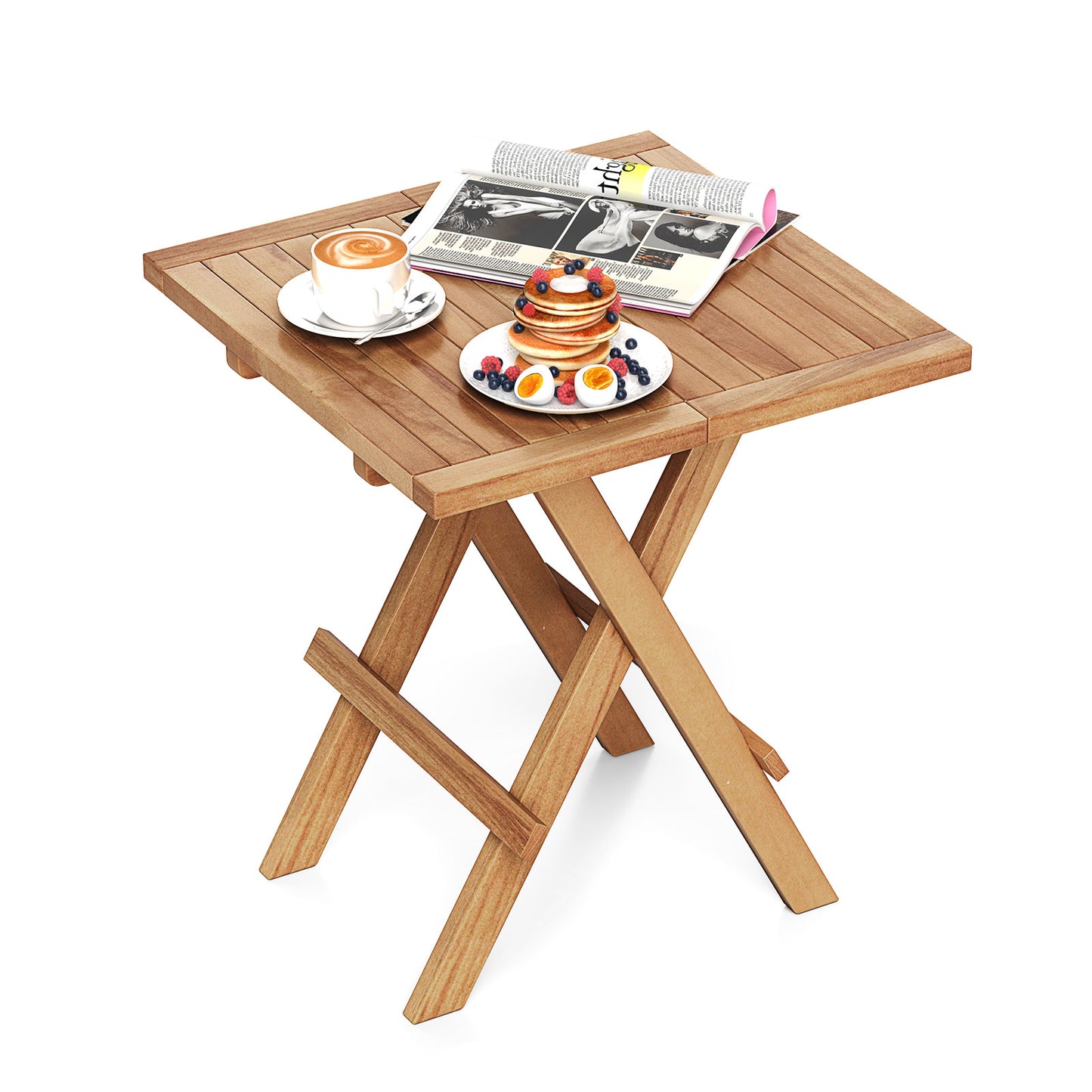 Teak Wood Square Coffee Table, X-Shaped Legs, Slatted Tabletop, Natural Patio Coffee Tables at Gallery Canada