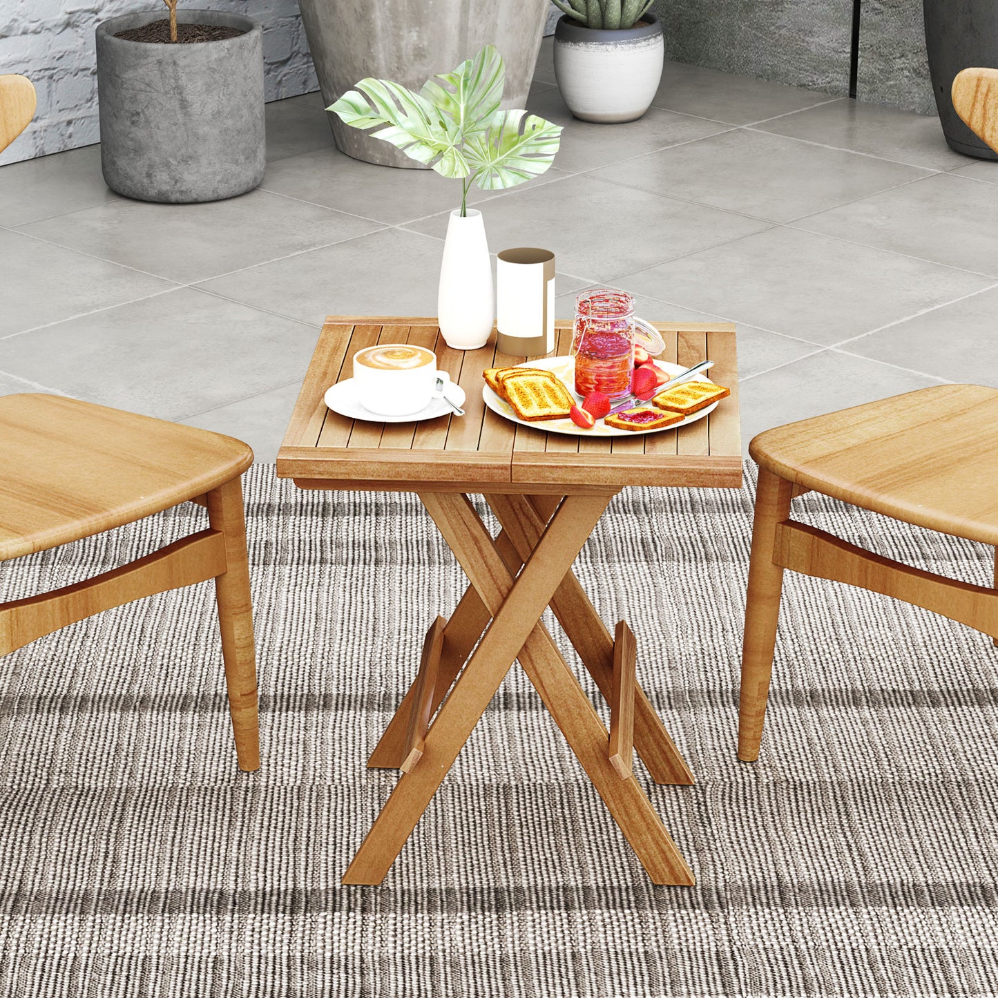 Teak Wood Square Coffee Table, X-Shaped Legs, Slatted Tabletop, Natural Patio Coffee Tables at Gallery Canada