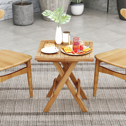 Teak Wood Square Coffee Table, X-Shaped Legs, Slatted Tabletop, Natural Patio Coffee Tables at Gallery Canada