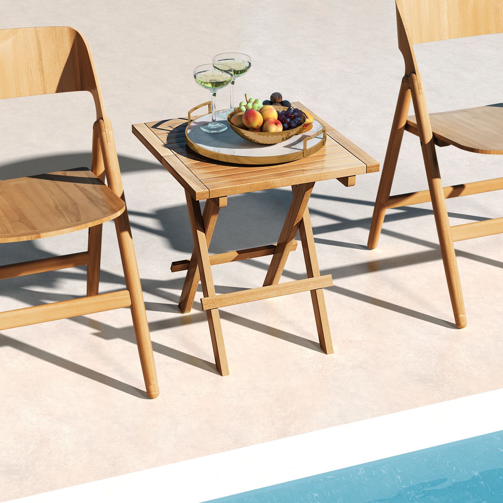 Teak Wood Square Coffee Table, X-Shaped Legs, Slatted Tabletop, Natural Patio Coffee Tables at Gallery Canada
