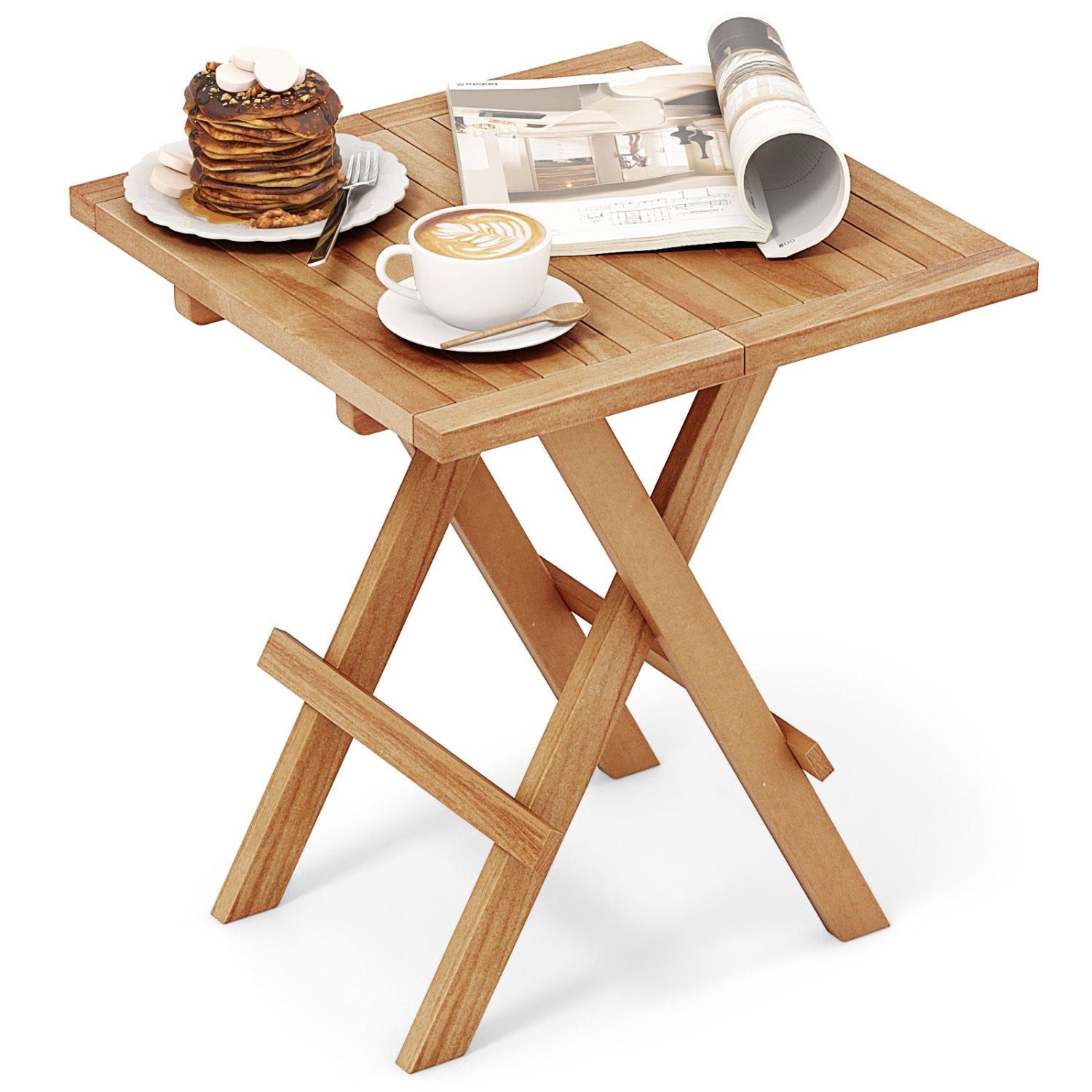 Teak Wood Square Coffee Table, X-Shaped Legs, Slatted Tabletop, Natural Patio Coffee Tables Natural at Gallery Canada