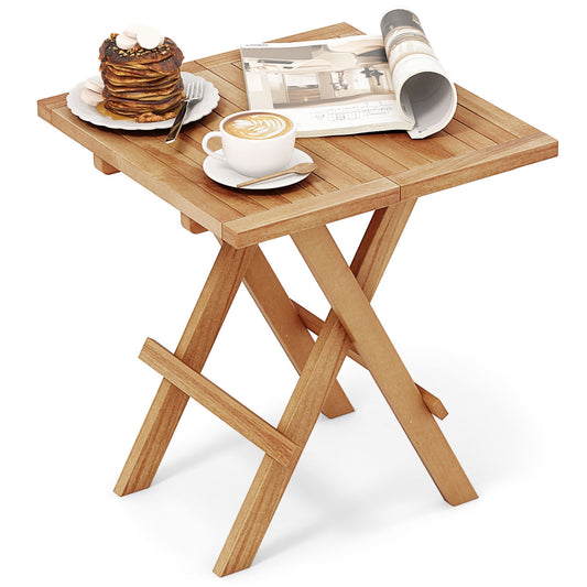 Teak Wood Square Coffee Table, X-Shaped Legs, Slatted Tabletop, Natural Patio Coffee Tables Natural at Gallery Canada