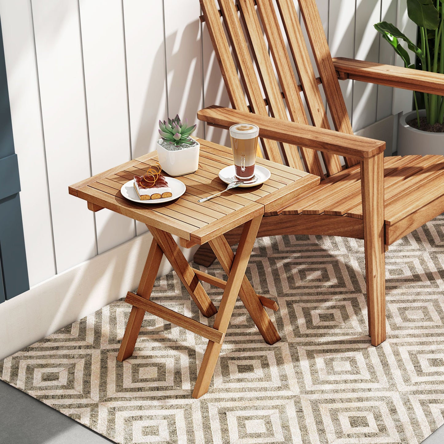 Teak Wood Square Coffee Table, X-Shaped Legs, Slatted Tabletop, Natural Patio Coffee Tables at Gallery Canada