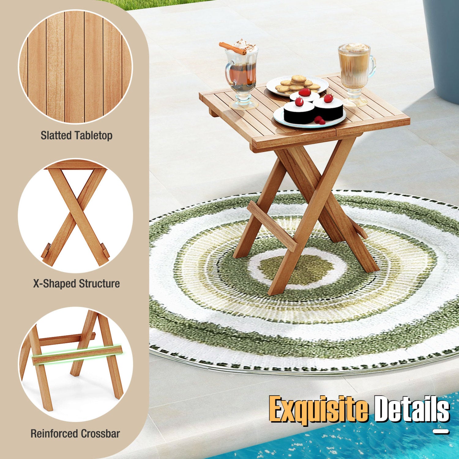 Teak Wood Square Coffee Table, X-Shaped Legs, Slatted Tabletop, Natural Patio Coffee Tables at Gallery Canada