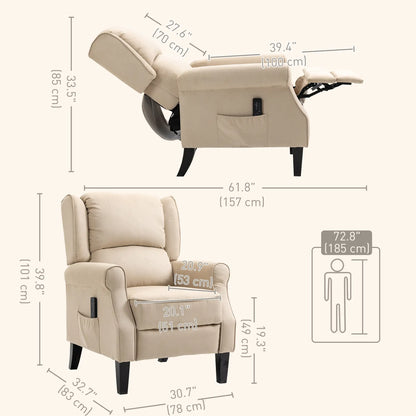 Massage Recliner Chair, Suede Wingback with Footrest, Wood Legs, Remote, Beige Single Sofas at Gallery Canada