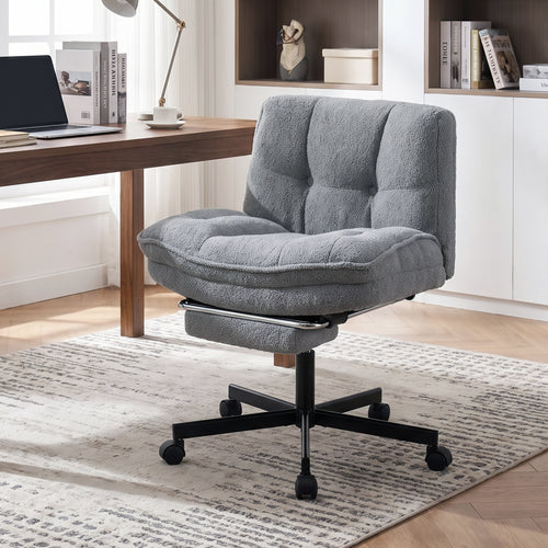 Teddy Plush Office Chair, Footrest, Adjustable Height, Gray