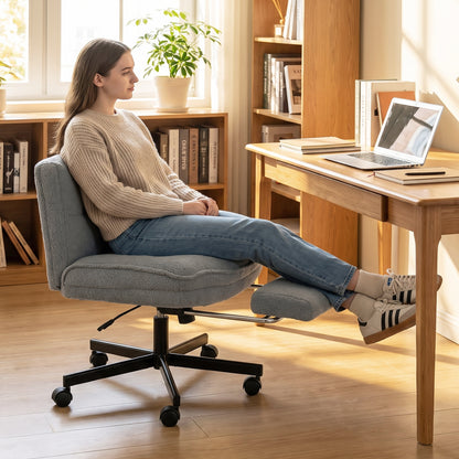 Teddy Plush Office Chair, Footrest, Adjustable Height, Gray