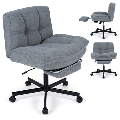 Teddy Plush Office Chair, Footrest, Adjustable Height, Gray