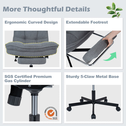 Teddy Plush Office Chair, Footrest, Adjustable Height, Gray