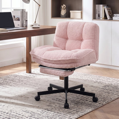 Fauteuil de bureau en peluche Teddy, repose-pieds, réglable, rose