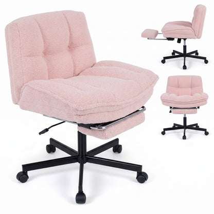 Fauteuil de bureau en peluche Teddy, repose-pieds, réglable, rose