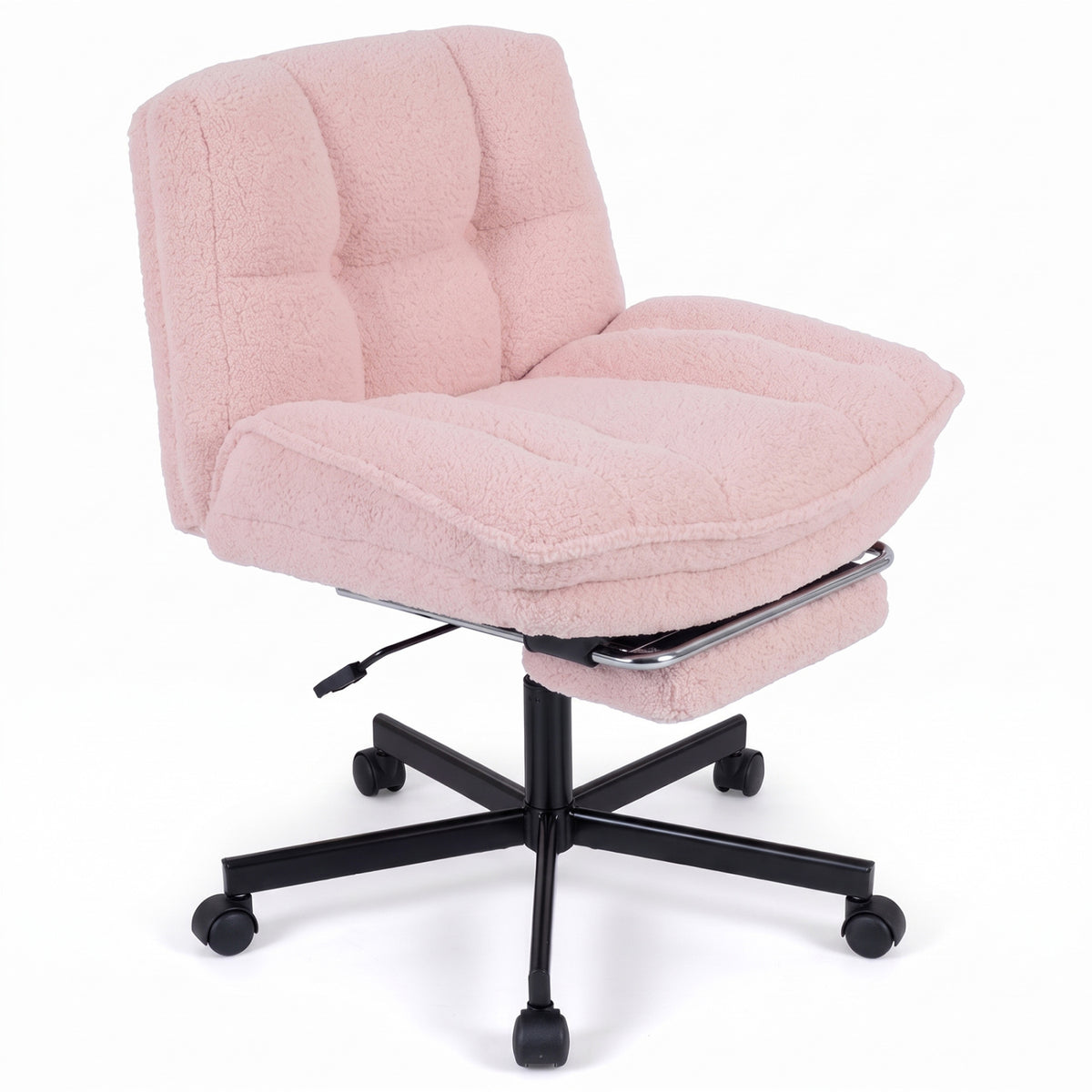Fauteuil de bureau en peluche Teddy, repose-pieds, réglable, rose