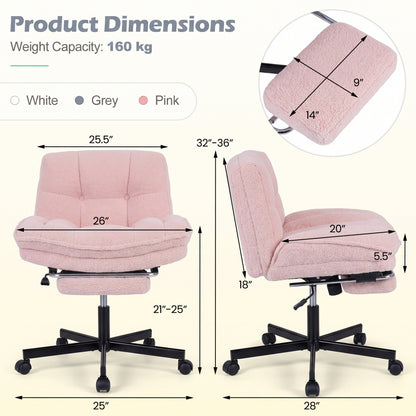 Fauteuil de bureau en peluche Teddy, repose-pieds, réglable, rose