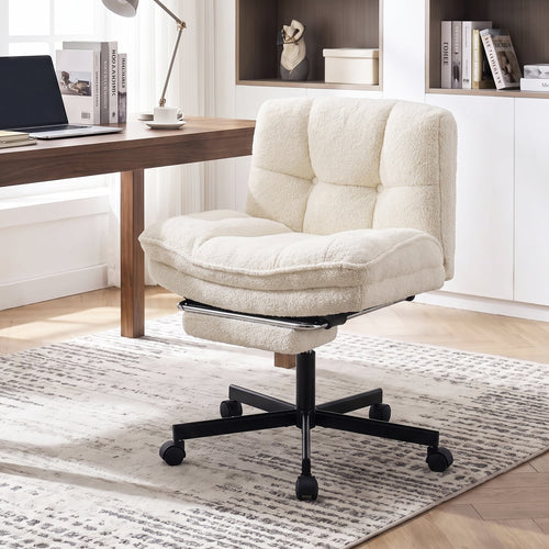 Teddy Plush Office Chair with Footrest, Adjustable Height, White