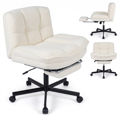 Fauteuil de bureau en peluche Teddy avec repose-pieds, hauteur réglable, blanc