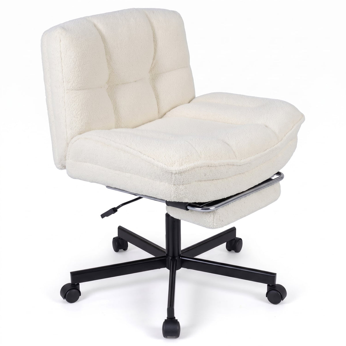 Fauteuil de bureau en peluche Teddy avec repose-pieds, hauteur réglable, blanc