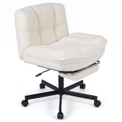 Fauteuil de bureau en peluche Teddy avec repose-pieds, hauteur réglable, blanc
