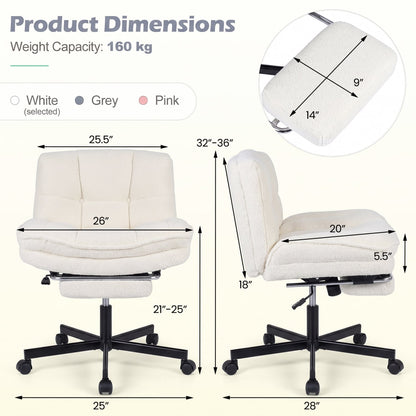 Fauteuil de bureau en peluche Teddy avec repose-pieds, hauteur réglable, blanc