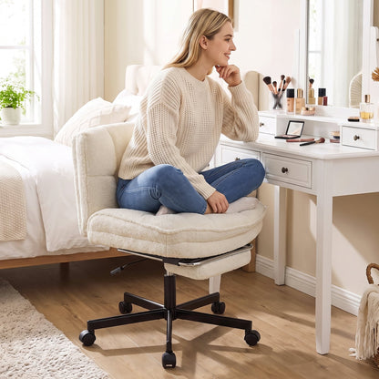 Fauteuil de bureau en peluche Teddy avec repose-pieds, hauteur réglable, blanc
