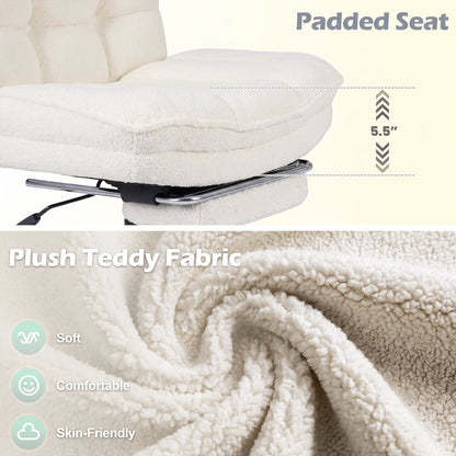 Fauteuil de bureau en peluche Teddy avec repose-pieds, hauteur réglable, blanc