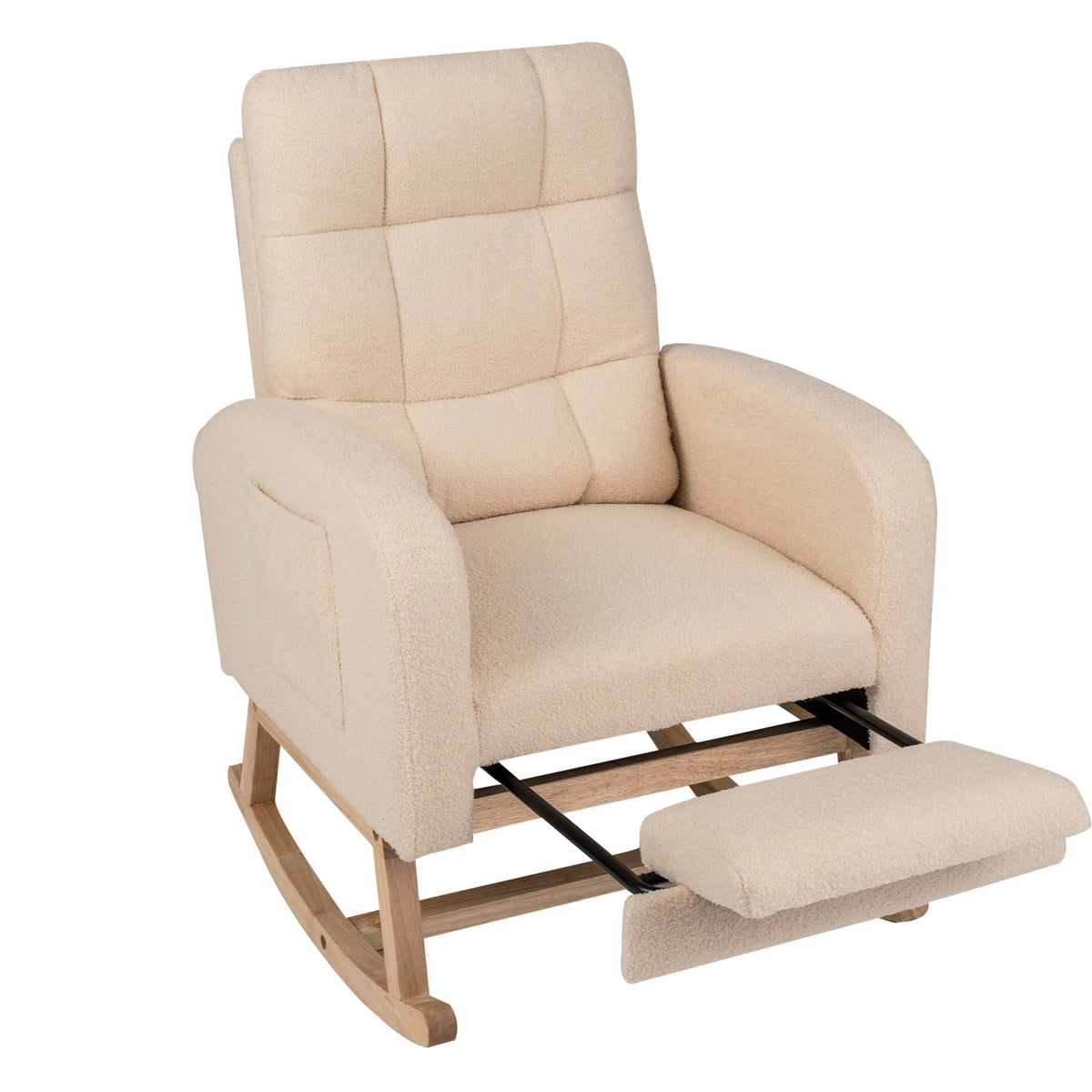 Chaise à bascule rembourrée Teddy, repose-pieds escamotable, beige