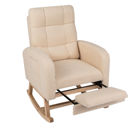Chaise à bascule rembourrée Teddy, repose-pieds escamotable, beige