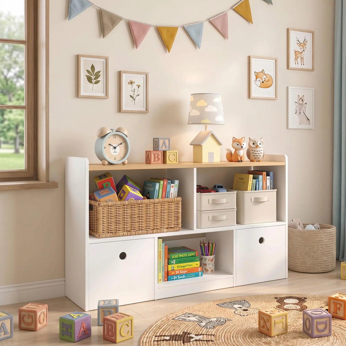 Toy Storage Organizer, 2 Drawers 3 Cubbies, White
