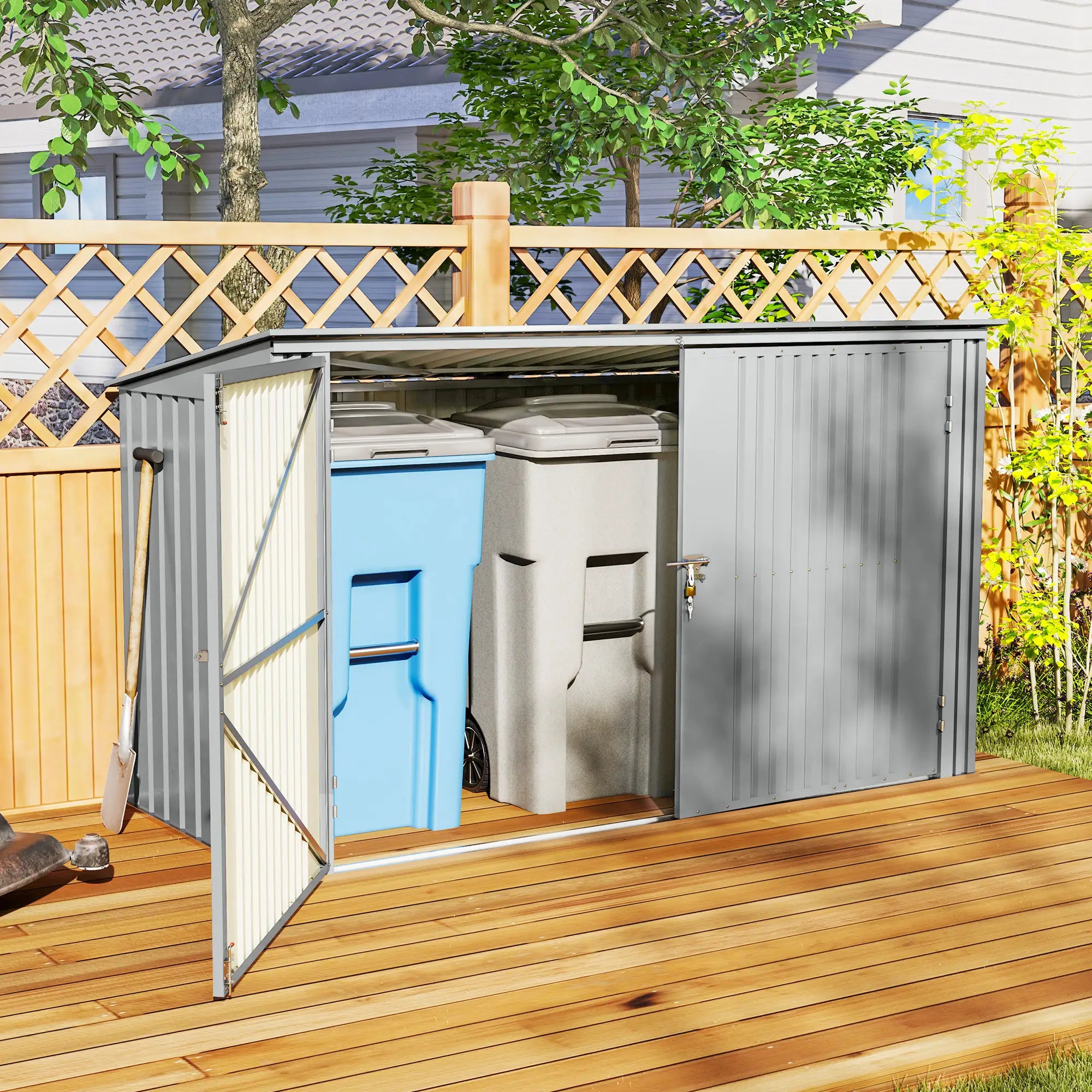 7.6 x 3.4ft Storage Shed, 3 Bin Organizer, Lockable Doors, Silver Grey Sheds at Gallery Canada