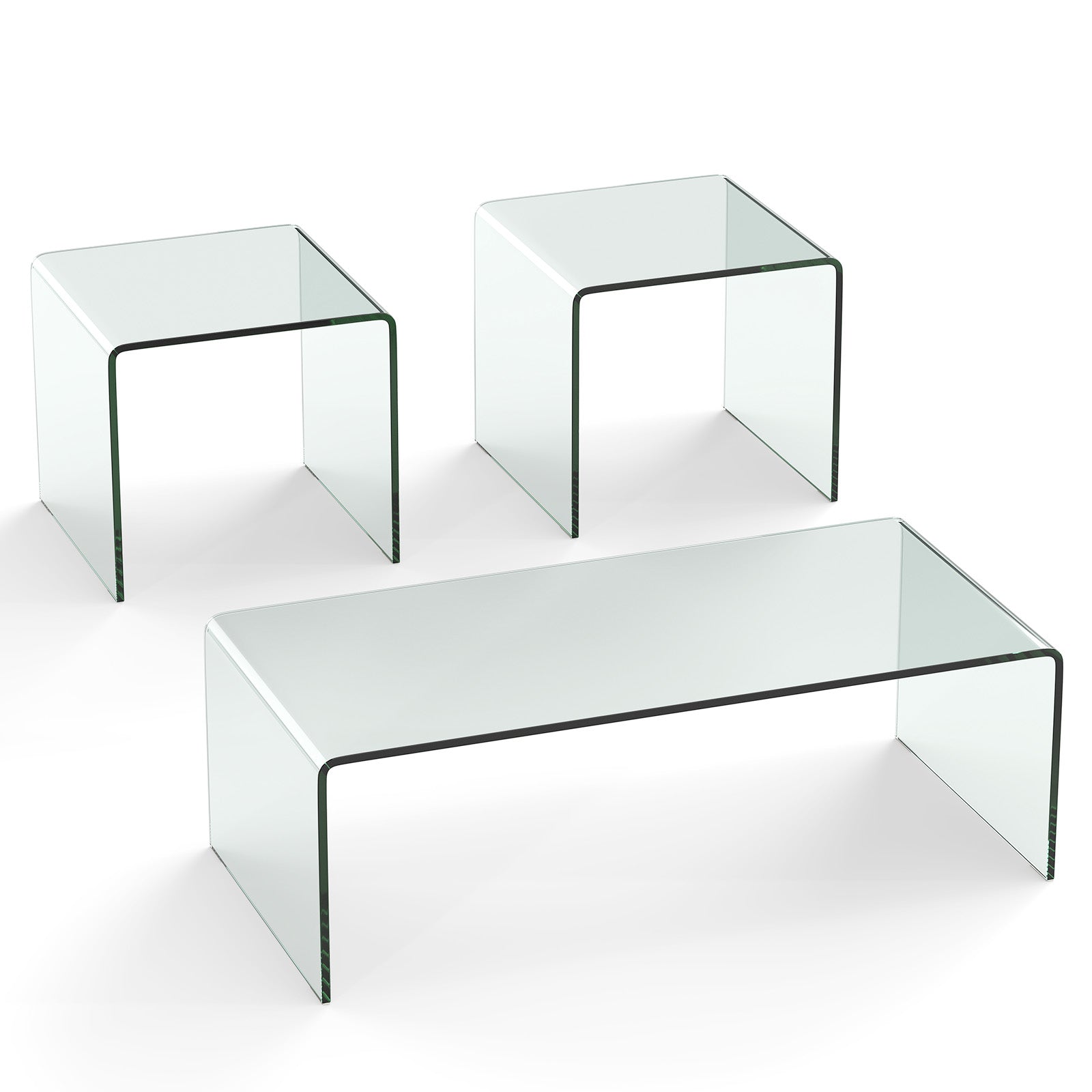 Tempered Glass Coffee Table Set, 3 Piece, Transparent, Clear Coffee Tables at Gallery Canada