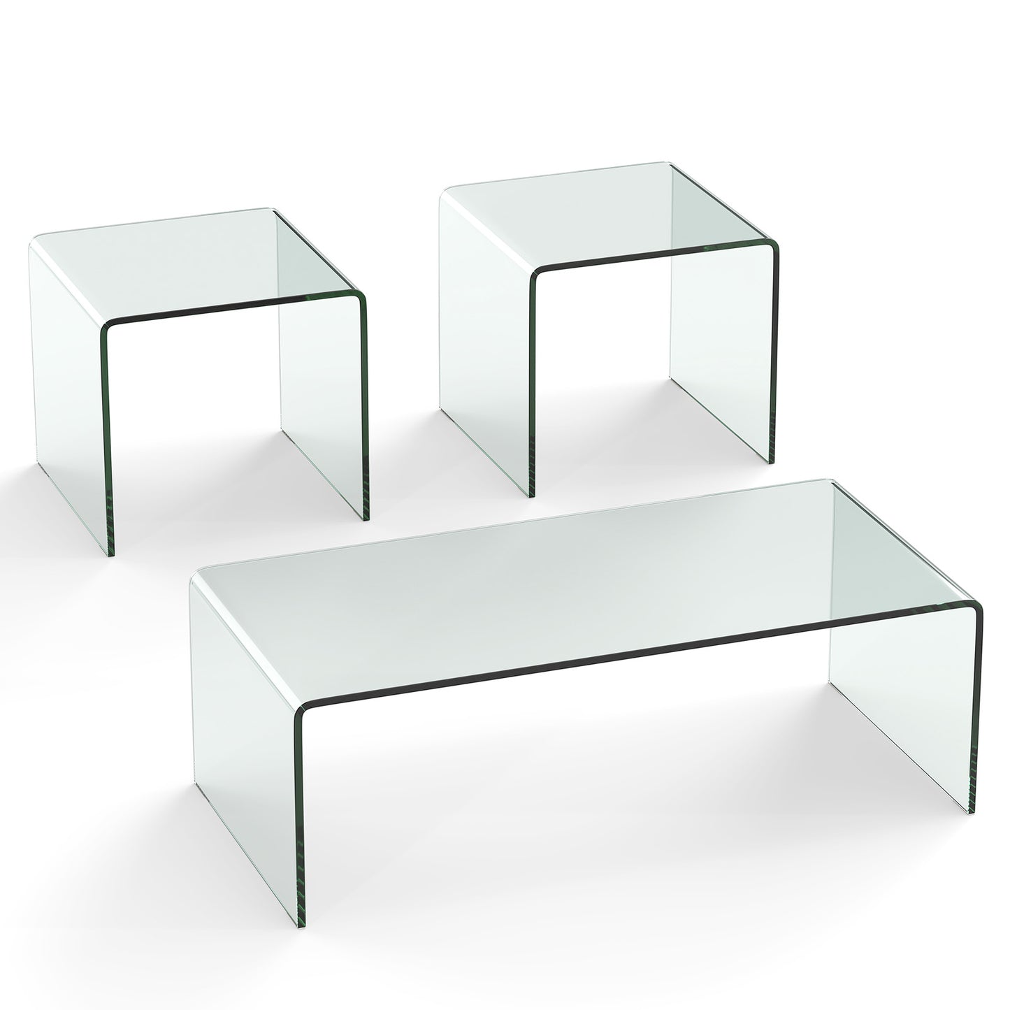 Ensemble de table basse en verre trempé de 3 pièces, transparent