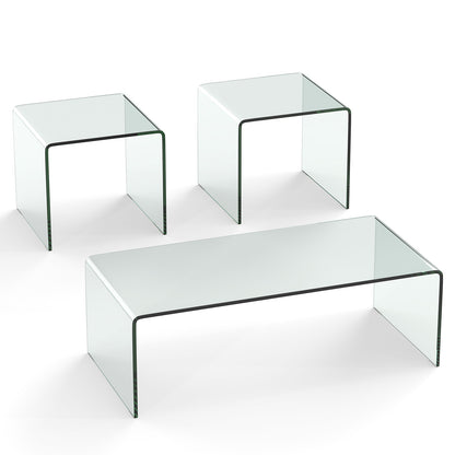 Ensemble de table basse en verre trempé de 3 pièces, transparent
