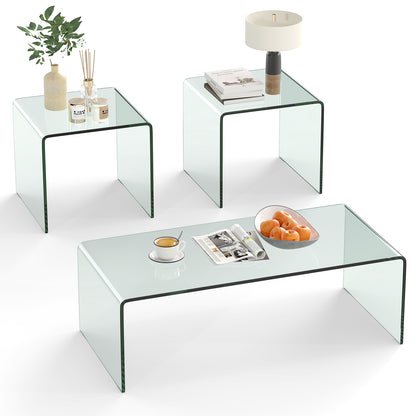 Ensemble de table basse en verre trempé de 3 pièces, transparent