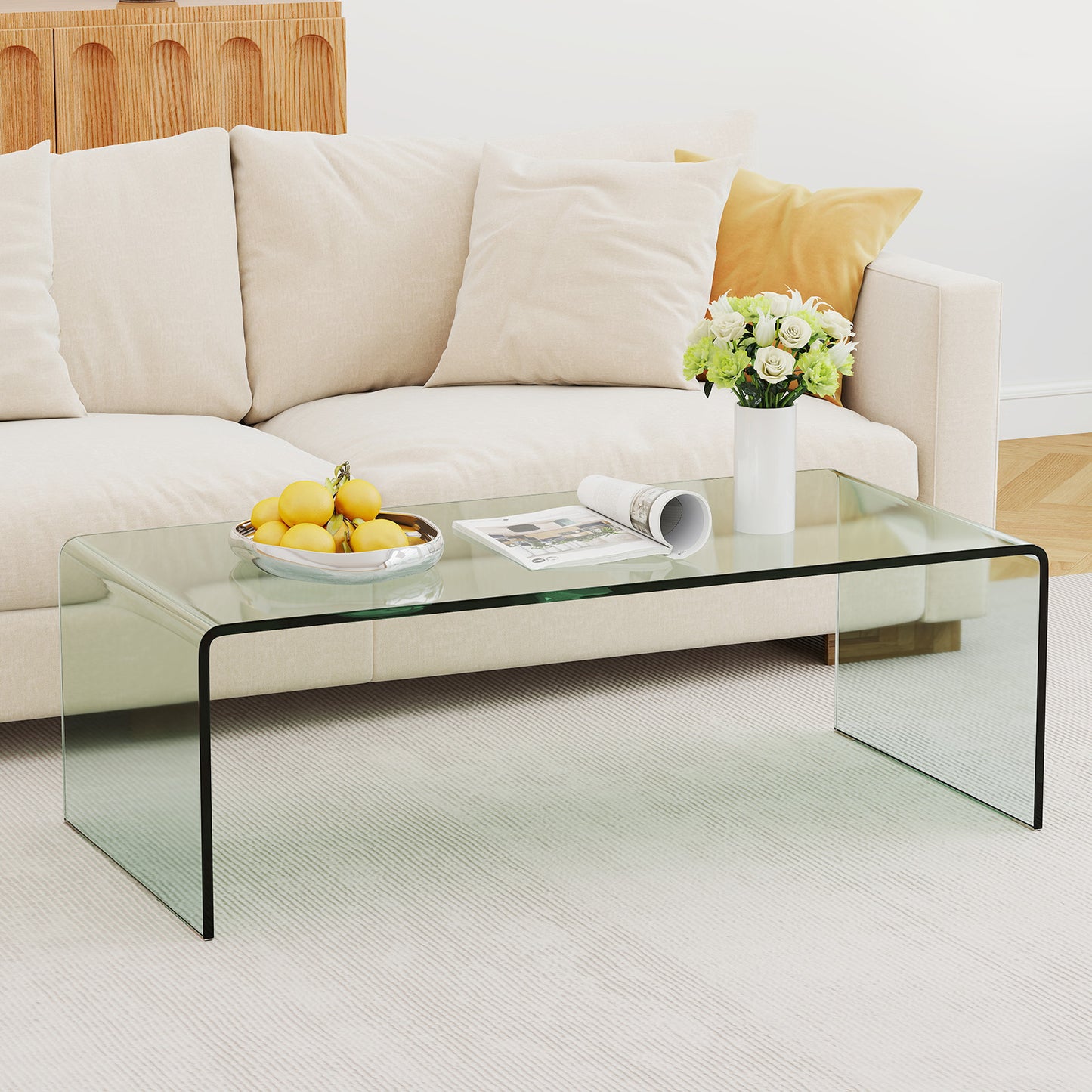 Ensemble de table basse en verre trempé de 3 pièces, transparent
