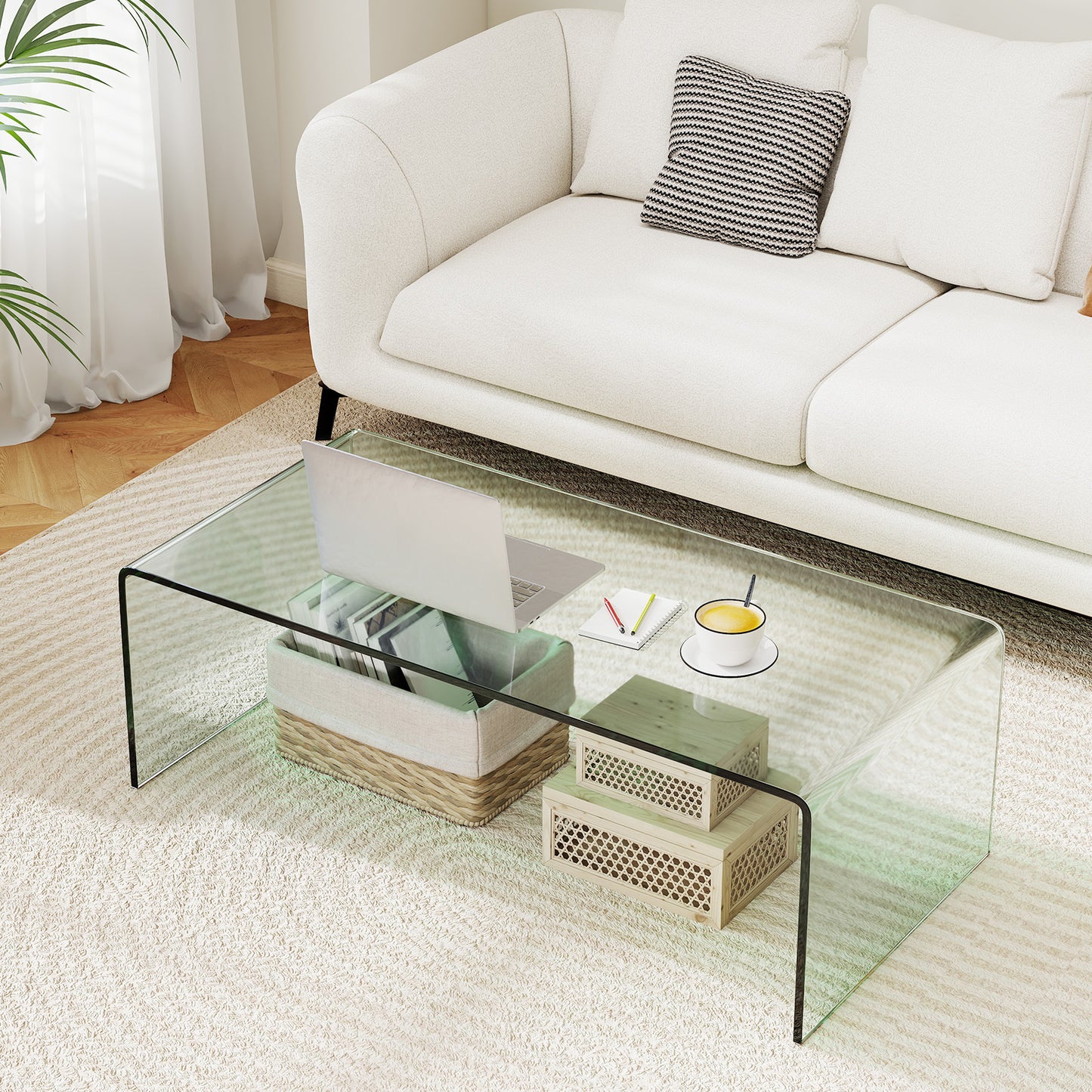 Ensemble de table basse en verre trempé de 3 pièces, transparent