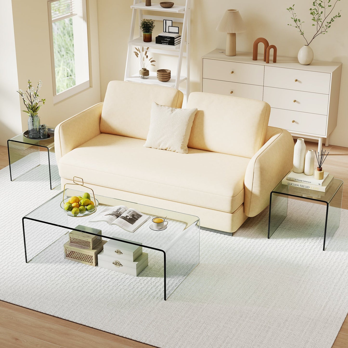 Ensemble de table basse en verre trempé de 3 pièces, transparent