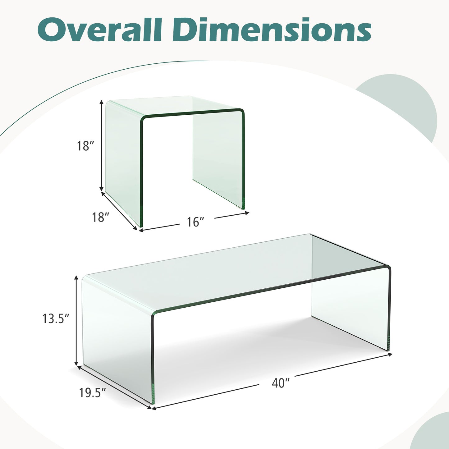 Ensemble de table basse en verre trempé de 3 pièces, transparent
