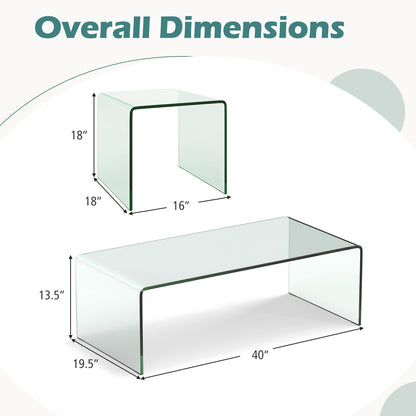 Ensemble de table basse en verre trempé de 3 pièces, transparent