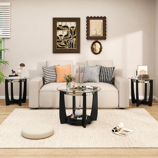 Tempered Glass Coffee Table Set, 3-Piece, Black Coffee Tables Black at Gallery Canada