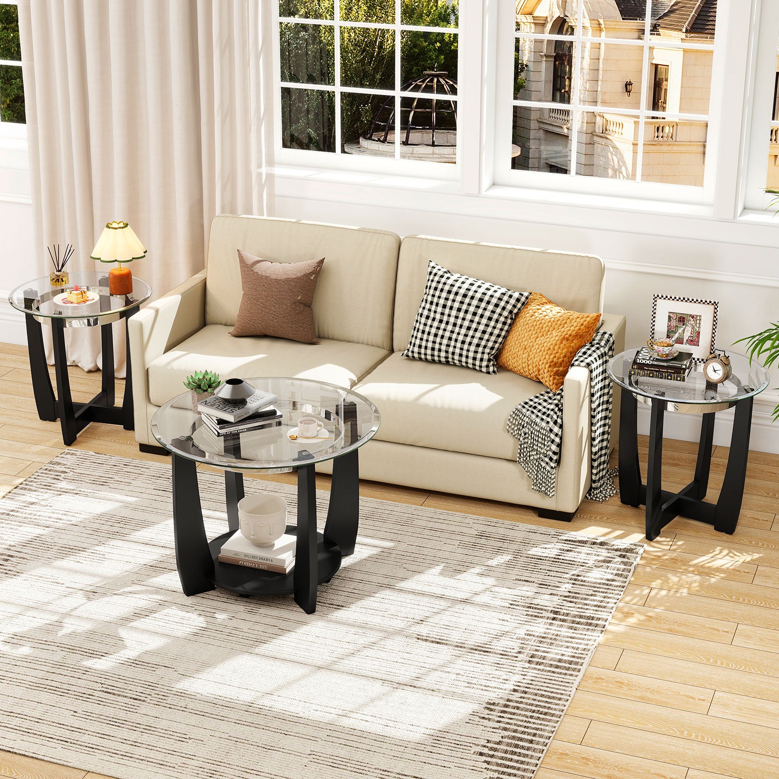 Tempered Glass Coffee Table Set, 3-Piece, Black Coffee Tables at Gallery Canada