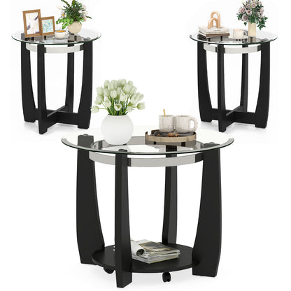Tempered Glass Coffee Table Set, 3-Piece, Black Coffee Tables Black at Gallery Canada