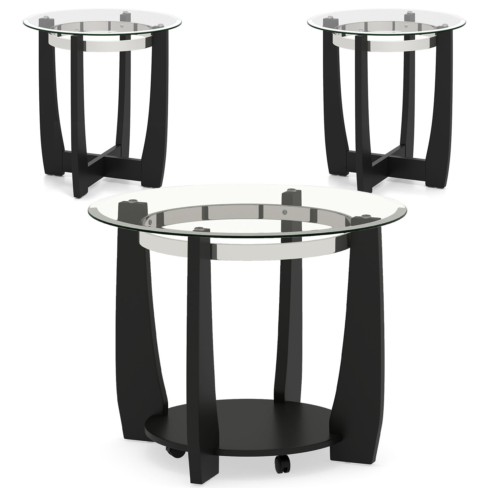 Tempered Glass Coffee Table Set, 3-Piece, Black Coffee Tables at Gallery Canada