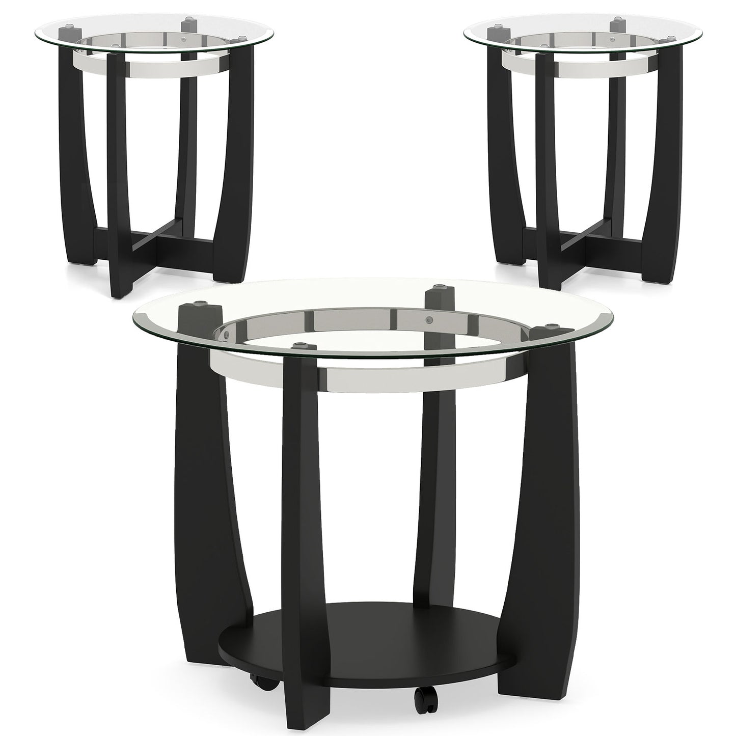 Tempered Glass Coffee Table Set, 3-Piece, Black Coffee Tables at Gallery Canada